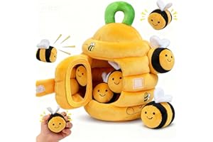DiiWmme Baby Sensory Toys 6-12 Months, Soft Beehive with 5 Textured Bees, Montessori Learning Toy with Crinkle, Squeaker and Mirror, Toddler Travel Gifts for Boys and Girls 0-3 Years (Farm)