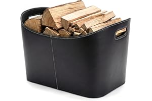 VIIRKUJA Feuerholzkorb - Robuster Korb für Brennholz, mit Kunst Leather, 2 Tragegriffe, ideal für Kaminzubehör, Innenbereich - 55x35,5x42,5 cm - Schwarz