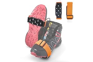 IGnaef Snow Ice Shoe Grips Winter Boot Grippers Strap Metal Spikes Cleat 14 Studs Anti Slip Touch & Close on Shoe Snow Ice Climbing One Shoe Size for Walking Jogging Hiking Climbing For Men Women Kids