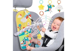 Petarms Car Seat Toys for Infant, Baby Sensory Toys Car Travel Activity Centre Play and Kick Car Toy Adjustable Newborn Carseat Toy Arch with Music/Teether for Babies 0 to 12 Months