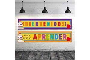 GEYEE 8 Pcs Spanish Welcome Banner Bienvenidos Spanish Aprender Banner Inspirational Poster Spanish Motivational Banner for Kid Student Display in Classroom School Hallway Church Daycare Learning Space