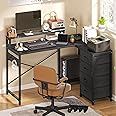 YITAHOME Computer Desk with Drawers, L Shaped Gaming Desks with LED Lights & Power Outlets, Reversible Corner Desks with Storage, Home Office Desk with Monitor Stand and PC Stand 130×100 cm, Black