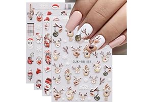 ‎JMEOWIO JMEOWIO 3D Nagelsticker Weihnachten Nail Art Sticker Selbstklebend Nagelaufkleber 5D Stereoskopisch Schneeflocke Xmas Winterurlaub Niedlich Dekoration Nageldesign Zubehör 4 Blatt