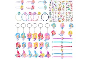 Ulikey 48 Pezzi Sirena Compleanno Party Accessori, Sirena Portachiavi, Bracciale, Tatuaggi, Forcina, Spilla, Segnalibro, Anello per Bambine Ragazze Regalo Festa Compleanno Bomboniere