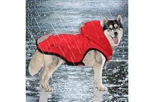 Idepet 2-in-1 giacca impermeabile per cani impermeabile, tuta leggera per animali domestici poncho antipioggia traspirante a copertura totale con cappuccio per cani di taglia media (L, Rosso)