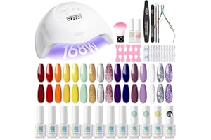 RSTYLE Kit Uñas Semipermanentes,168W Lampara semipermanentes, 16 Colores Kit Esmaltes de Uñas Gel Completo Lámpara UV de 168W Esmaltes Permanentes Manucira de uñas Púrpura Rosa