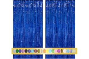 Montegoni 2 Piezas Cortina Metálica con Flecos Azules de 1x2,5 m, Decoración de Lámina con Purpurina para Año Nuevo, Cumpleaños, Baby Shower, Fiesta de Bodas | Flecos para decoración