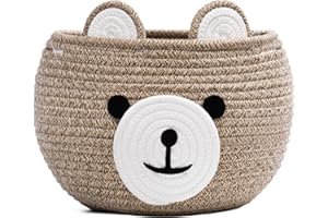 TIMEYARD Storage Basket, Toy Storage, Baby Basket for Nursery, Bear Gift Baskets for Kids,Small Empty Baby Shower Baskets with Handles, 26.6 x 21.6 cm, Light Brown