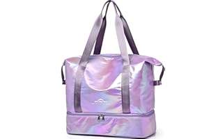 ZIOSINM Bolsa Deporte Grande, Bolsa de Viaje Impermeable Mujer, Bolsa Gimnasio Bolsa Fitness Bolsa Natacion con Compartimento para Mojados & Compartimento para Zapatos (Morado)