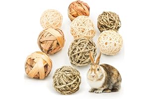 Reyshin 9 Pièces Jouets à Mâcher pour Petits Animaux,Balle en Rotin,Jeu D'activité Jouets,Boules d'herbe à Mâcher pour améliorer la santé Dentaire des Animaux de Compagnie pour Lapins Hamsters