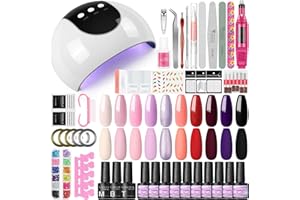 COSCELIA 7ML Kit Uñas de Gel 10PCS 24W Lampara U-V/LED Uñas con 3 Temporizadores (60s, 90s, 120s) Esmalte Semipermanente Torno Eléctrico para Uñas Base Top Gel de Manicura Kit