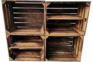 Teramico Vecchie cassette della frutta, in legno, con effetto fiammato, ideali per la costruzione di mobili o per la conservazione, lavorazione molto massiccia e robusta