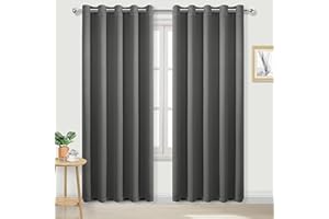 DWCN Blackout Curtains for Bedroom - Thermal Insulated Room Darkening Eyelet Window Curtains for Living Room 66 x 90 inch Length, Dark Grey, 2 Panels