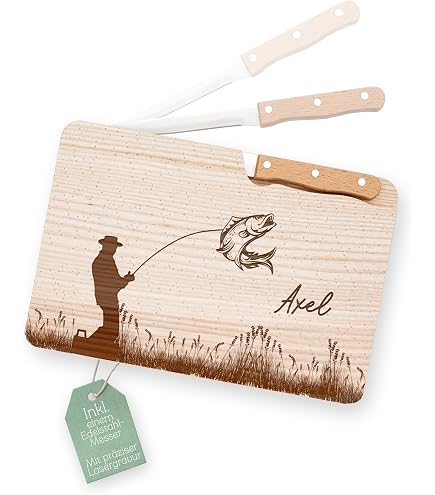 Persönliches Frühstücksbrett Aus Erlenholz Mit Messer – Graviert Mit Deinem Text & Motiv, 28x15 Cm, Geölt