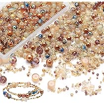Bruine glazen kralen voor het maken van armbanden, kleurrijke kristallen kralen, veelzijdige set met 8 mm kralen en 2-4 mm rocailles, waaronder oceaanelementen zoals zeesterkralen, voor doe-het-zelf