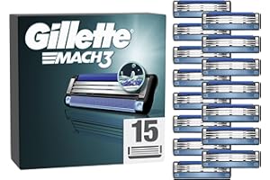 Gillette Lot De 15 Recharges De Rasoir Pour Homme Mach3 Avec Bande Lubrifiante Pour Une Glisse Fluide Pendant Le Rasage Et NOUVEAU Revêtement De Lame Conçu Pour Réduire La Pression Sur La Peau