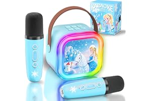 GirliGlee Karaoke per Bambini, Mini Cassa Bluetooth con 2 Microfoni Wireless Karaoke, Microfono Frozen Bambina 3 4 5 6 7 8 9 anni,Regalo Giochi per Bambina 3-7 anni