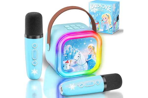 GirliGlee Micro Karaoke Enfant,Enceinte Bluetooth Enfant avec 2 Micros sans Fil,Micro Enfant pour Chanter, Idée Cadeau Fille 3 4 5 6 7 8 9 Ans Anniversaire,Jouet Frozen