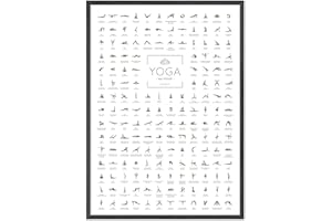 JUNOMI® Poster Yoga DIN A2 con 168 Pose e Asanas, accessori per yoga per studi e esercizi a casa, perfetta idea regalo per yoga, esercizi di yoga per principianti e professionisti, senza cornice