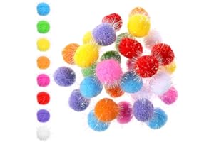 Bruislard 30 Piece Cat Pom Pom Balls 1.7-inch Cat Sparkle Fuzzy Ball Assorted Color Glitter Kittens Toy Balls Interactive Kitten Toy for Cats Exercise and Entertainment