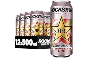 ‎ROCKSTAR Rockstar Energy Drink Strawberry Lime Geschmack - Zero Sugar -Koffeinhaltiges Erfrischungsgetränk ohne Zucker für den Energie Kick, EINWEG (12 x 500ml) (Verpackungsdesign kann abweichen)