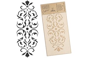 NAKLEO Pochoir de Bordure pour Peinture Murale 21x45cm, Modèle en Plastique, Réutilisable, Ornement Baroque Classique, DIY Bricolage Artisanat Décoration a Peindre, Tissu Mueble Bois