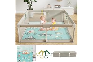 UANLAUO Baby Playpen with Mat, 59x59inch Playpen for Babies and Toddlers, Extra Large Baby Playpen, Kids Play Pen,Baby Fence, Big Playpen for Infants, Playard for Baby