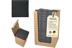 ‎AROBA 100 Aroba Airlaid Cocktail Servietten Stoffähnlich Dessert Serviette 20x20 cm 1/4 Falz Hochwertig|21 Farben|Hochzeit Geburtstag Bar Caffee Disco Hotel Catering Party Schwarz