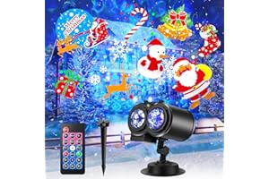 GEEGEAR Proyector LED de Navidad, lámpara de proyección con 16 láminas Diapositivas 3D Patrones de luces móviles IP44 a prueba de agua con control remoto Luz de proyección para Navidad Fiesta de Halloween