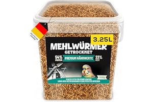 SNACKETY Mehlwürmer getrocknet 500g Premium Hühnerfutter Insekten Vogelfutter Wildvögel ganzjährig Igelfutter Vögel, Fische, Schildkröten, Nager, Igel, Reptilien, Eichhörnchen Futter Hamsterfutter (3,25L)