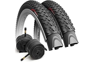 Fincci Pneu VTT 27,5 Pouces - Paire Pliable Pneus Velo 27,5 x 2.10 avec 2X Chambre à Air 27.5 pour VTT, Montagne Vélo, Velo de Course, e Bicyclette 55-584 - Un Paquet de 2 pneus Oncamp 27.5