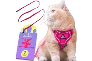 Tikxlafe Katzengeschirr mit Leine, 150 cm, Katzenleine mit Geschirr, Polyester, verstellbares Katzenleinen-Set, ausbruchsicher für Kätzchen (Rosa, S)