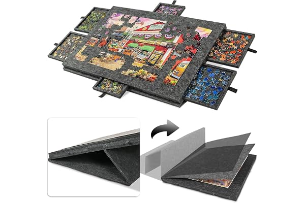 Zertylre - Planche à puzzle inclinable 2 en 1 avec support et couvercle - Table de puzzle ultra légère en feutre - 6 tiroirs - 1000 pièces