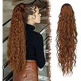 FESHFEN Coda Capelli Extension con Coulisse Lunga Auburn Chiaro Ondulati Ricci Posticci Sintetici Ondulati Coda Cavallo Exten