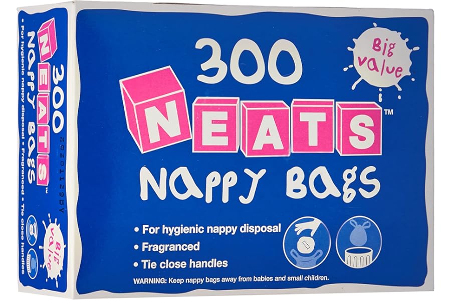 Neats - Nappy Bags, 300 Bulk Box, Tie Handle Disposable Sacks for Nappies, Wipes & Diapers, Fresh Fragrance