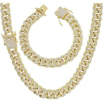 Parure Chaîne Cubaine 12mm - Collier 50cm Et Bracelet 20cm - Alliage Zirconium - Style Hip Hop Homme/Femme