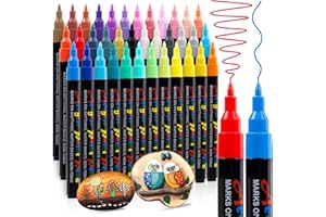 Hoenart Acrylstifte für Steine Wasserfest, 36 Farben Stifte Steine Bemalen Multimarker Zum Bemalen Acrylmarker für Holz, Leinwand, Glas, Papier, Keramik, Halloween Deko Kürbis