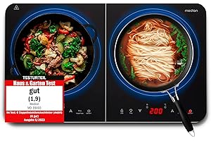 ‎MEDION MEDION Doppel-Induktionskochplatte, 3500 Watt, Zwei Kochplatten, 10 Temperaturstufen, LED Display, MD18493, schwarz