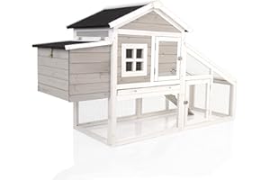 Chicken Coop with Run Grey and White By Cozy Pet 3-4 Birds 175cm Wide Hen House Poultry Coup Rabbit Hutch Ark Nest Box CC01S-GR