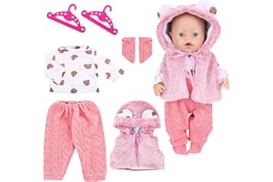 WanderGo Baby Doll Clothes for 35-43 cm Dolls, 6-Piece Outfit Including Vest + Top + Pants +1 Pair of Socks +2 Clothes Hangers, Little Bear Doll Clothes for 14-18 Inch Dolls (Doll Not Included)