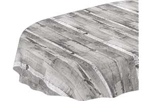 ANRO Mantel de hule lavable con un trapo, con diseño de entablado, color gris, ovalado, 240 x 140 cm