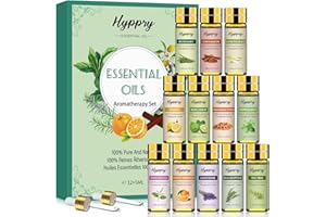 Hyppry 12 x 5ml Essential Oils for Diffuser for Home, Aromatherapy, Bath, Massage, Soap & Candle Making - Lavender, Bergamot, Lemongrass, Rosemary, Frankincense, Lemon, Patchouli, Cinnamon, etc