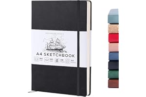 Beechmore Books A4 Sketchbook – 8.5x11" Premium Vegan Leather Bound Large Sketch Book Hardcover With 156 Thick 160gsm Perforated Ivory Pages, Blank Sketch Pad, Gift Boxed, Back Pocket, Ribbon Bookmark