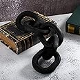 Decorative Wood Chain Link Decor Rustic Wood Link 5 Link Wooden Chain Decor Link Ornament Farmhouse Wooden Links Home Decor Hand Carved Wood Crafts Ornaments for Coffee Table Tray Shelf (Black)