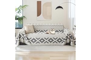 LiveGo Chenille AB Sided Sofa Cover for 3 Seater, Soft Non-Slip Slipcover with Tassel, All-Season Washable Couch Protector for Dogs, Decorative Futon & L Shaped Sofa Cover (Light Gray, 180×380 cm)