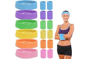 18 stycken svettband set neon 80-tal, 6 färger svettband med 12 handledssvetband, pannband 80-tals män kvinnor för basket tennis gym 90-tals temafest karneval