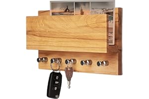 Heimatspäne Schlüsselbrett Holz – Hochwertige Edelstahlhaken und echte Kernbuche – handgemachtes Schlüsselbrett aus Holz mit Ablage