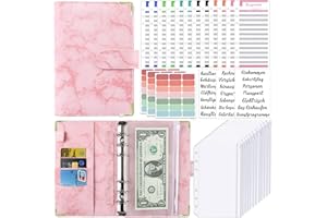 KIHONI Budget Planner - Organizer per soldi, formato A6, con 12 tasche A6, 12 fogli di bilancio in lingua tedesca, etichette in pelle di marmo, per viaggi, diario e regalo
