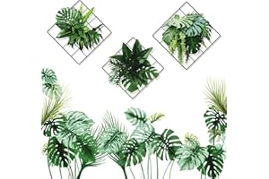 COLOFALLA 3 Sets Stickers Muraux Autocollant Grille de Plantes Vertes Feuille de Palmier Décoration Murale Bricolage pour Chambre Salon Bureau