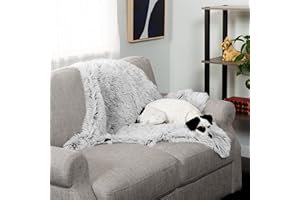 Furhaven Medium Waterproof Calming Plush Long Faux Fur & Velvet Dog Blanket, Washable - Mist Gray, Medium